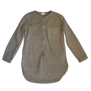 Wrap London Linen Cotton Tunic Shirt Taupe Brown Button Front US 6 WU81